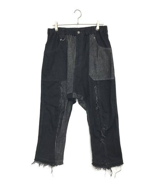 s'yte（サイト）s'yte (サイト) 11oz DENIM PATCHWORK SAROUEL PANTS WITH CUT-OFF HEM ブラック サイズ:3の古着・服飾アイテム