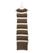 HER LIP TOハーリップトゥ）の古着「Cotton Striped Ribbed Knit Dress」｜ブラウン