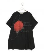 Yohji Yamamoto pour hommeヨウジヤマモト プールオム）の古着「ダリア 花プリント クルーネック Tシャツ」｜ブラック