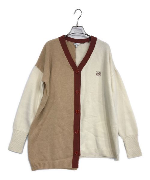 LOEWE（ロエベ）LOEWE (ロエベ) Anagram asymmetric cardigan ベージュ×ブラウン サイズ:XSの古着・服飾アイテム