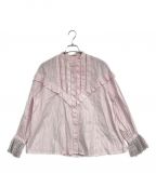 ne quittez pasヌキテパ）の古着「COTTON DOBBY STRIPE FRILL CUFF SHIRTS」｜ピンク