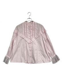 ne quittez pas（ヌキテパ）の古着「COTTON DOBBY STRIPE FRILL CUFF SHIRTS」｜ピンク