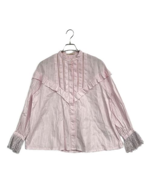 ne quittez pas（ヌキテパ）ne quittez pas (ヌキテパ) COTTON DOBBY STRIPE FRILL CUFF SHIRTS ピンク サイズ:記載なしの古着・服飾アイテム