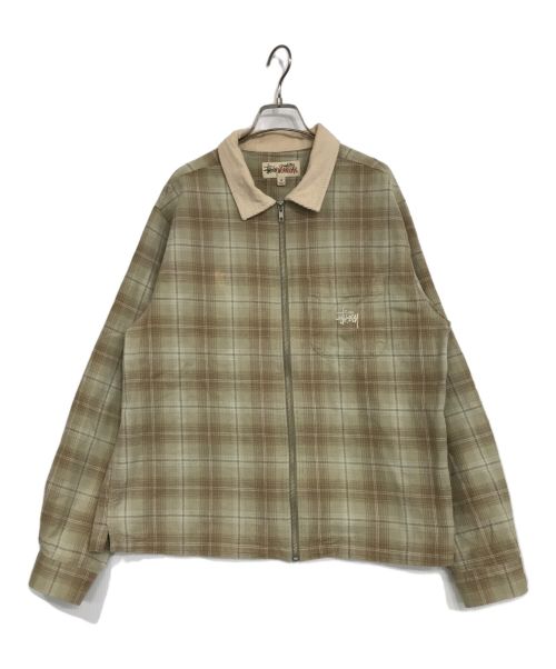 stussy（ステューシー）stussy (ステューシー) FRANK PLAID ZIP SHIRT ベージュ サイズ:Mの古着・服飾アイテム