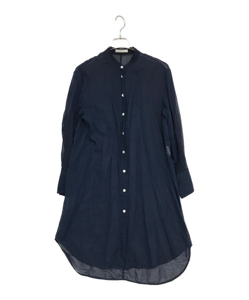 CINOH（チノ）CINOH (チノ) COTTON ORGANDIE NO COLLAR LONG SHIRT ネイビー サイズ:36の古着・服飾アイテム