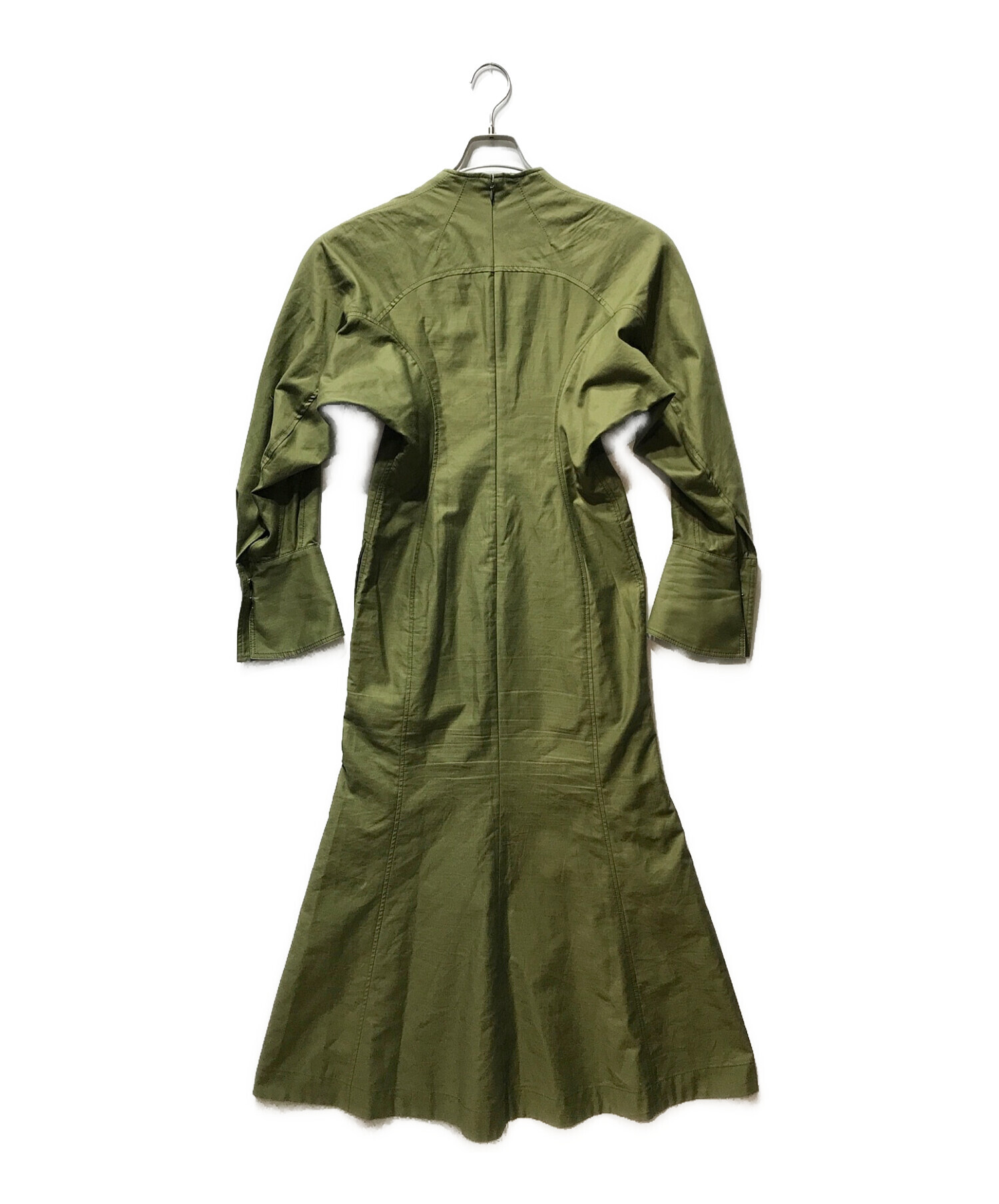 Mame Kurogouchi (マメクロゴウチ) Military Cotton Deep Neck Dress ミリタリーコットン  ディープネックドレス グリーン サイズ:1