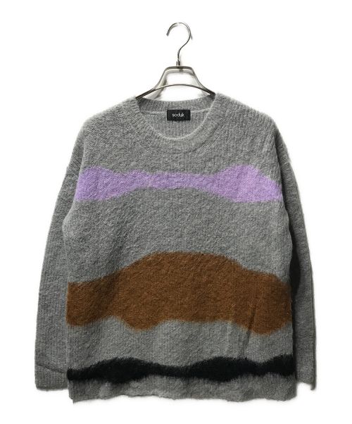 soduk（スドーク）soduk (スドーク) 22AW drawing knit top ドローウィングニットトップ 0422030516 グレー サイズ:Fの古着・服飾アイテム