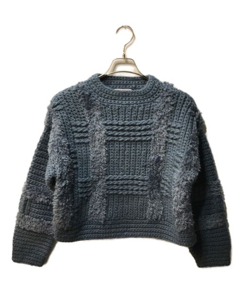 CLANE（クラネ）CLANE (クラネ) WIDE CHECK HAND KNIT 13106-2192 ブルー サイズ:1の古着・服飾アイテム