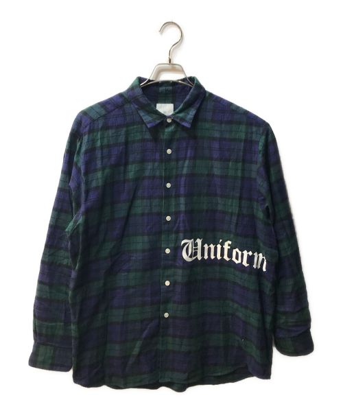 uniform experiment（ユニフォームエクスペリメント）uniform experiment (ユニフォームエクスペリメント) FLANNEL CHECK GOTHIC LOGO BAGGY SHIRT UE-232003 グリーン×ネイビー サイズ:1の古着・服飾アイテム