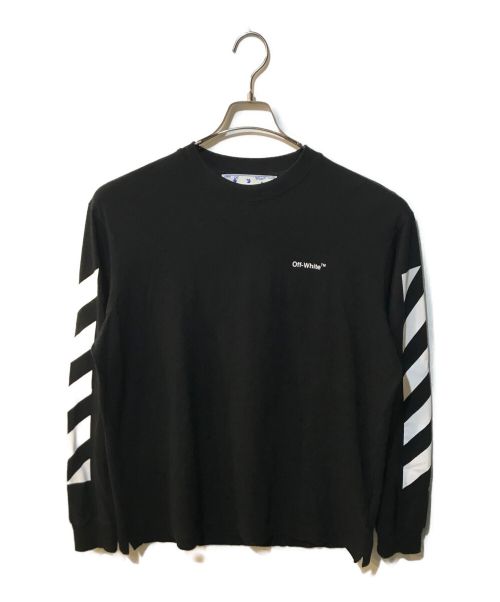 OFFWHITE（オフホワイト）OFFWHITE (オフホワイト) 袖バイアスプリント長袖カットソー OMAB064C99JER001 ブラック サイズ:XLの古着・服飾アイテム