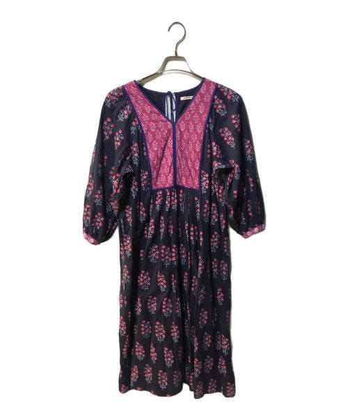 ne quittez pas（ヌキテパ）ne quittez pas (ヌキテパ) Combination Ethnic Print Gather Dress ネイビー サイズ:Sの古着・服飾アイテム