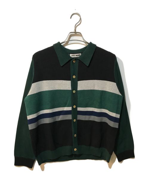 TTT MSW（ティー）TTT MSW (ティー) Border Knit Cardigan ブラック×グリーン サイズ:Mの古着・服飾アイテム