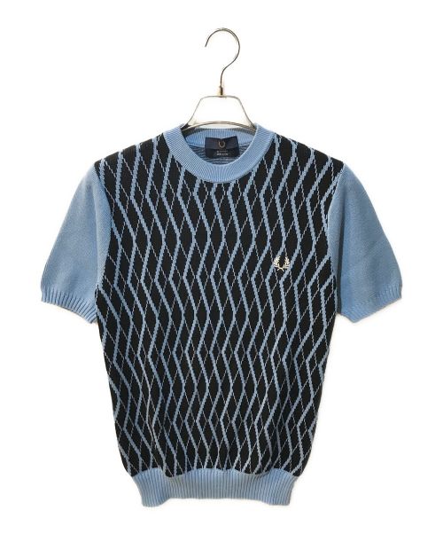 FRED PERRY（フレッドペリー）FRED PERRY (フレッドペリー) 総柄半袖ニット ブルー サイズ:Sの古着・服飾アイテム