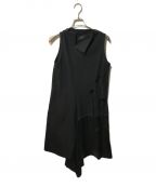 Y'sワイズ）の古着「DENIM HOLE EMBROIDERY COLLAR SQUARE SLEEVELESS DRESS」｜ブラック