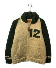 CANADIAN SWEATER（カナディアンセーター）の古着「ナンバリングカウチンニットジャケット」｜ホワイト×グリーン