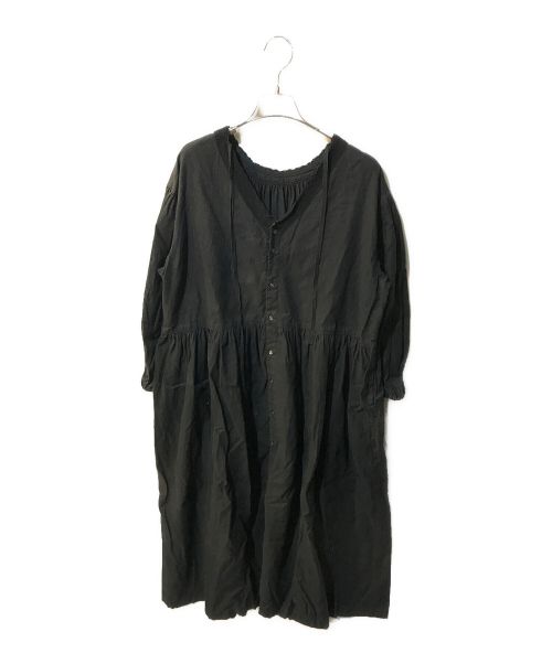 nest Robe（ネストローブ）nest Robe (ネストローブ) UpcycleLino バックVネックレースギャザーワンピース ブラック サイズ:Freeの古着・服飾アイテム