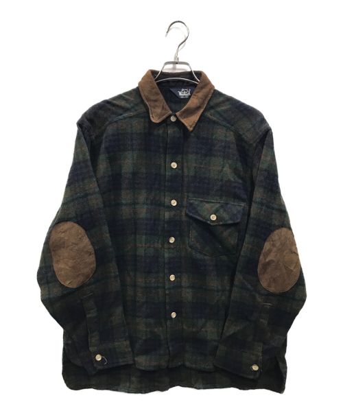 WOOLRICH（ウールリッチ）WOOLRICH (ウールリッチ) 80's エルボーパッチウールフランネルシャツ グリーン×ブラウン サイズ:なしの古着・服飾アイテム