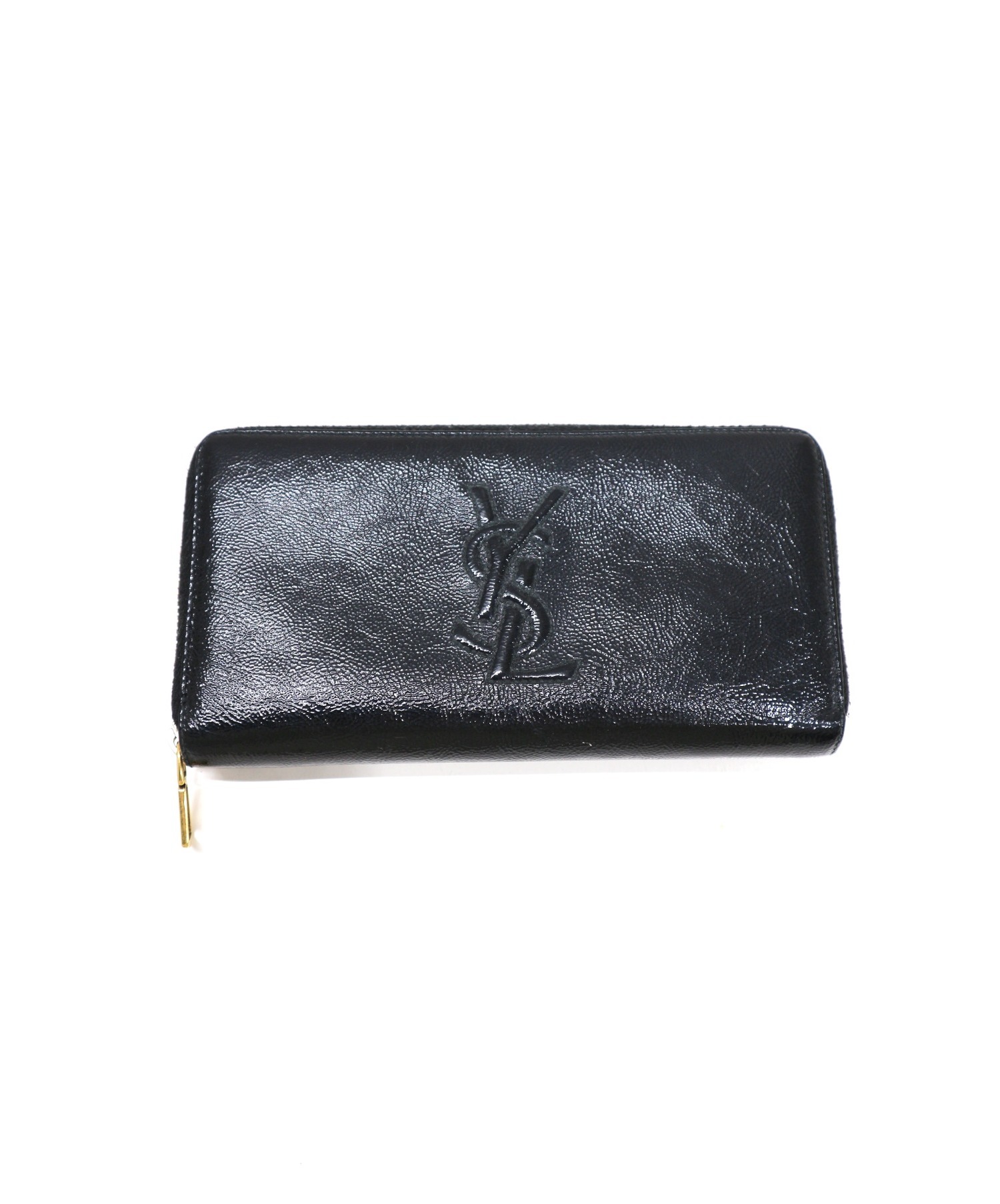 中古 古着通販 Yves Saint Laurent イブサンローラン エナメルラウンドジップウォレット 長財布 ブラック Rive Gauche リヴゴーシュ Yslロゴ ブランド 古着通販 トレファク公式 Trefac Fashion