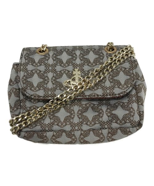 Vivienne Westwood（ヴィヴィアンウエストウッド）Vivienne Westwood (ヴィヴィアンウエストウッド) JACQUARD ORBORAMA SMALL PURSE WITH CHAIN ベージュ×レッドの古着・服飾アイテム