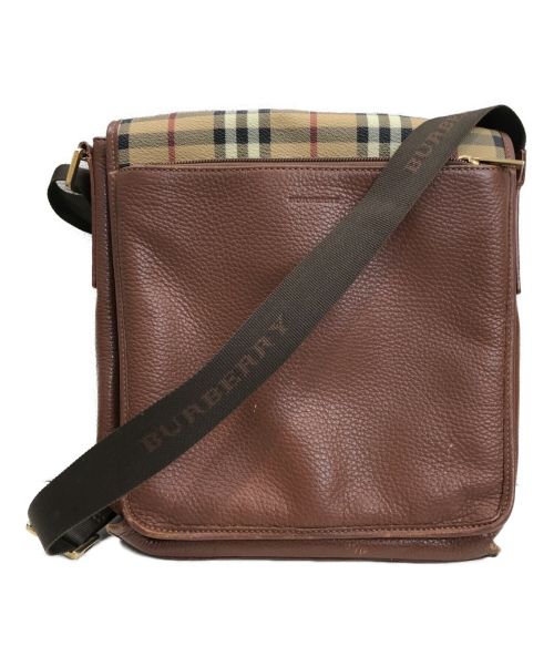 BURBERRY LONDON（バーバリーロンドン）BURBERRY LONDON (バーバリー ロンドン) ノヴァチェック切替レザーショルダーバッグ ブラウンの古着・服飾アイテム