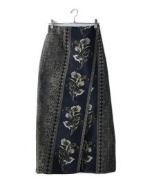 Ameri（アメリ）の古着「IMANE JACQUARD WRAP SKIRT ジャガードスカート」｜ネイビー