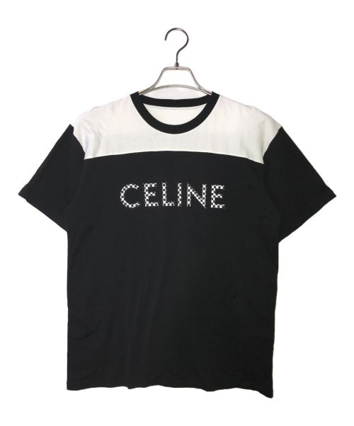 CELINE（セリーヌ）CELINE (セリーヌ) スタッズチェックロゴTシャツ ブラック サイズ:Ｓの古着・服飾アイテム
