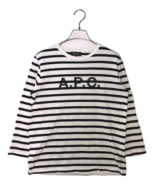 A.P.C.（アーペーセー）A.P.C. (アーペーセー) ロゴボーダーTシャツ ホワイト サイズ:Sの古着・服飾アイテム