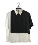 CULLNIクルニ）の古着「Double Cloth AsymmetricalStripe Short Sleeve Shirt」｜カーキ