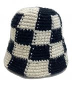 stussyステューシー）の古着「Checker Knit Bucket Hat」｜ブラック×ホワイト