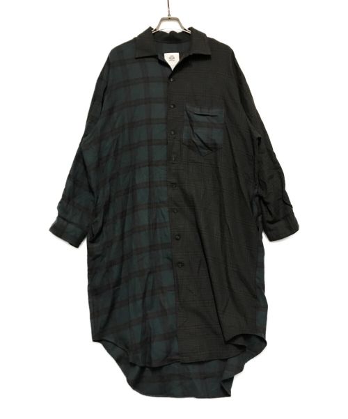 stof（ストフ）stof (ストフ) Mix check long shirt グリーン サイズ:Ⅿの古着・服飾アイテム