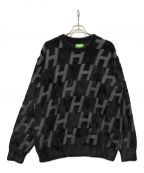 HUFハフ）の古着「MONOGRAM CREW SWEATER」｜ブラック×グレー