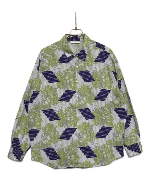 SOFTHYPHEN（ソフトハイフン）SOFTHYPHEN (ソフトハイフン) PATTERNED OVER SIZED SHIRT グリーン サイズ:02の古着・服飾アイテム