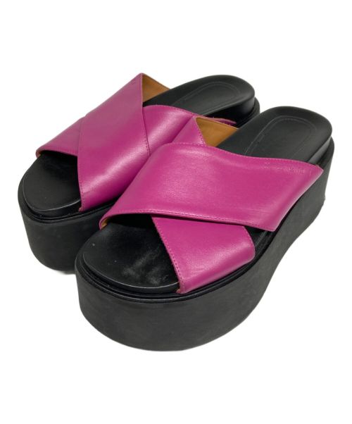 MARNI（マルニ）MARNI (マルニ) クロスベルト厚底サンダル ブラック×ピンク サイズ:36の古着・服飾アイテム