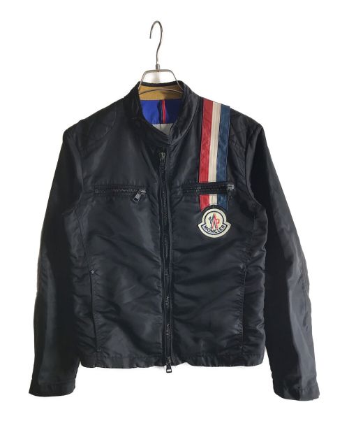 MONCLER（モンクレール）MONCLER (モンクレール) ビッグワッペンナイロンライダースジャケット ブラック サイズ:０の古着・服飾アイテム