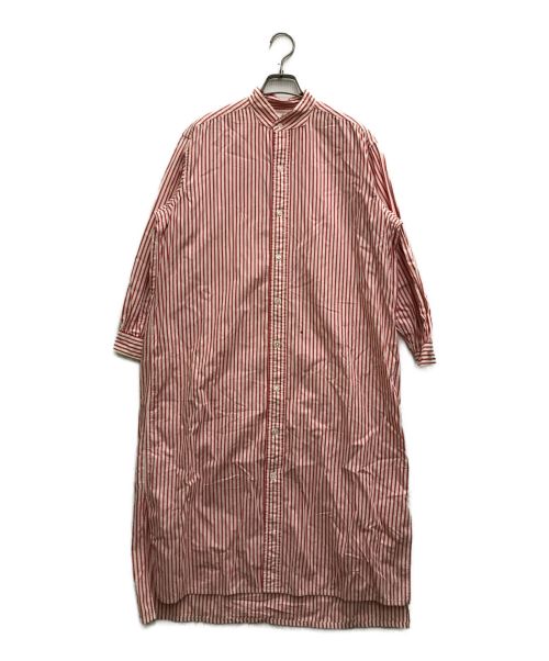 ANATOMICA（アナトミカ）ANATOMICA (アナトミカ) BAND COLLAR LONG SHIRTS C-STRIPE レッド×ホワイト サイズ:FREEの古着・服飾アイテム