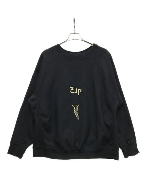 BOWWOW（バウワウ）BOWWOW (バウワウ) ZIP DAMAGED CREW SWEAT ブラック サイズ:XXLの古着・服飾アイテム