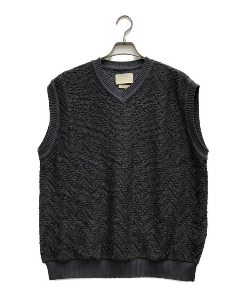 YOKE（ヨーク）YOKE (ヨーク) HERRINGBONE MESH V-NECK VEST ネイビー サイズ:3の古着・服飾アイテム