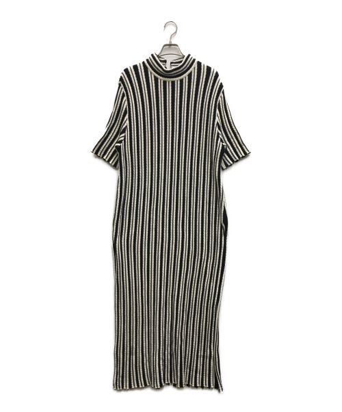 JIL SANDER（ジルサンダー）JIL SANDER (ジルサンダー) Tabard Striped Mock-Neck Thigh-Slit Midi Dress ネイビー×ホワイト サイズ:38の古着・服飾アイテム