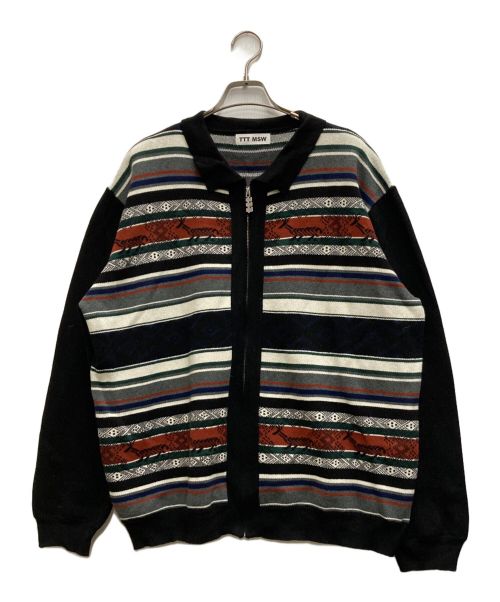 TTT MSW（ティー）TTT MSW (ティー) Nordic Zip Up Cardigan ブラック×グレー サイズ:XLの古着・服飾アイテム