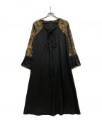 saharaサハラ）の古着「Cross Neck Flower Jacquard Dress」｜ブラック