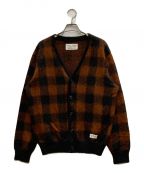 WACKO MARIAワコマリア）の古着「BLOCKCHECK MOHAIR KNIT JACQUARD CARDIGAN」｜ブラウン