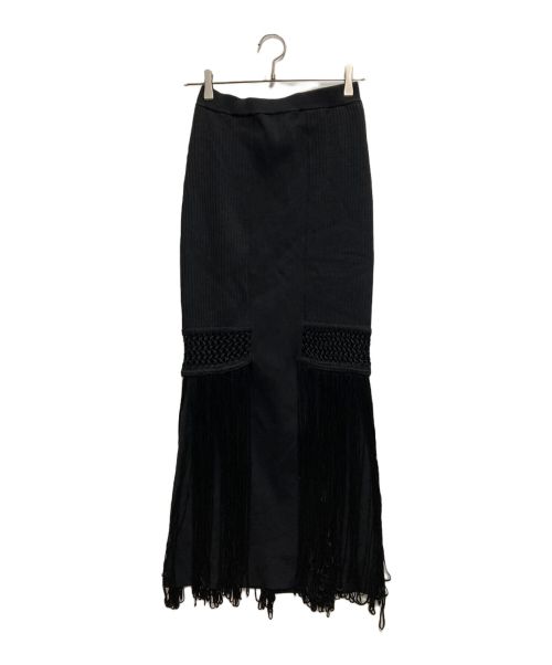 UN3D.（アンスリード）UN3D. (アンスリード) メッシュフリンジニットスカート ブラック サイズ:38の古着・服飾アイテム