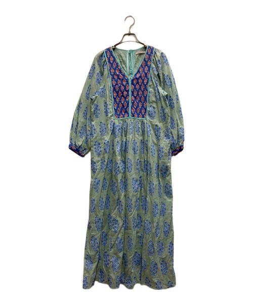 ne quittez pas（ヌキテパ）ne quittez pas (ヌキテパ) Cotton Vo Ethnic Combination Print Gather Dress グリーン サイズ:Ⅿの古着・服飾アイテム