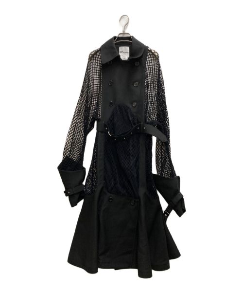 noir kei ninomiya（ノワール ケイ ニノミヤ）noir kei ninomiya (ノワール ケイ ニノミヤ) メッシュベルテッドダブルコート ブラック サイズ:XSの古着・服飾アイテム