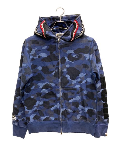 A BATHING APE（アベイシングエイプ）A BATHING APE (アベイシングエイプ) FULL SHARK ZIP HOODIE ネイビー×ブラック サイズ:Mの古着・服飾アイテム