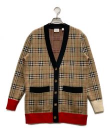 BURBERRY（バーバリー）の古着「ノバチェック柄リブカラーカーディガン」｜ベージュ