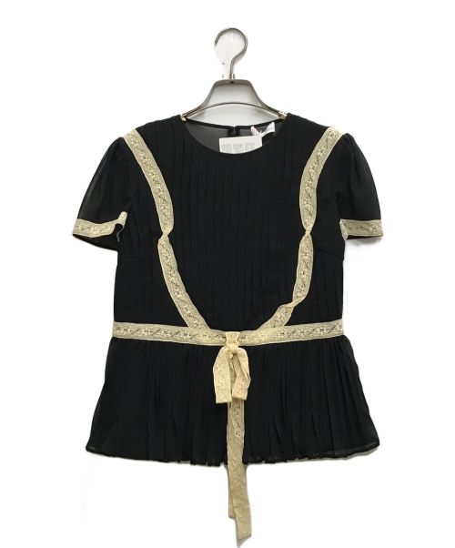 RED VALENTINO（レッドヴァレンティノ）RED VALENTINO (レッドヴァレンティノ) レースデザインプリーツブラウス ブラック サイズ:40の古着・服飾アイテム