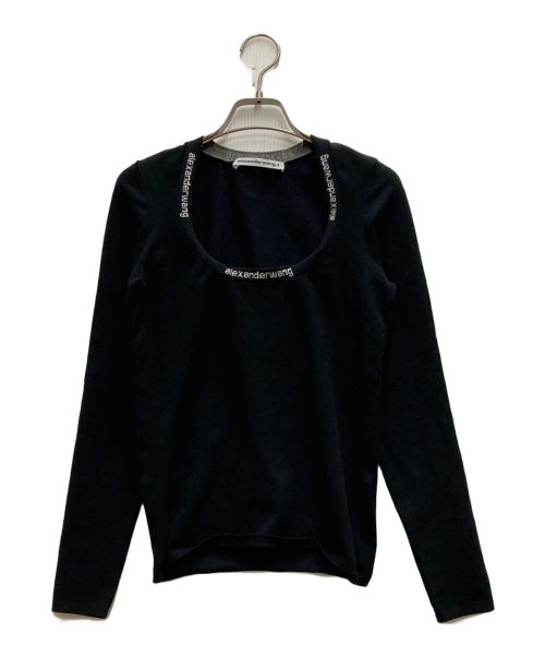 alexanderwang.t（アレキサンダーワングティー）alexanderwang.t (アレキサンダーワングティー) バイダーロゴストレッチニットトップス ブラック サイズ:Ⅿの古着・服飾アイテム