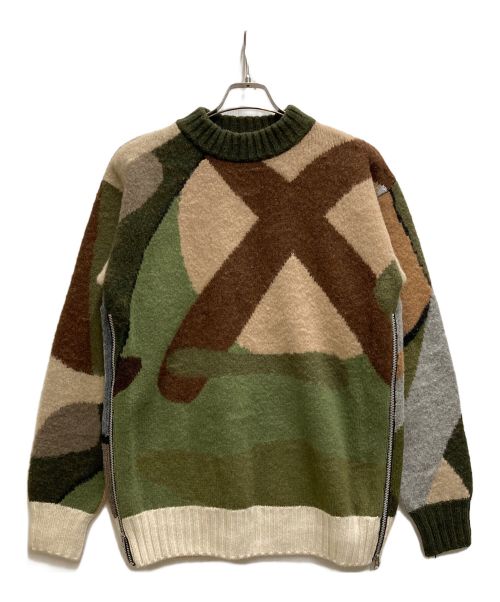 sacai（サカイ）sacai (サカイ) KAWS (カウズ) Jaqcuard Knit Pullover ブラウン×オリーブ サイズ:SIZE 2の古着・服飾アイテム