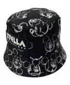 STELLA McCARTNEYステラマッカートニー）の古着「Fantasia Mickey Print Logo Reversible Bucket Hat」｜ブラック×ホワイト